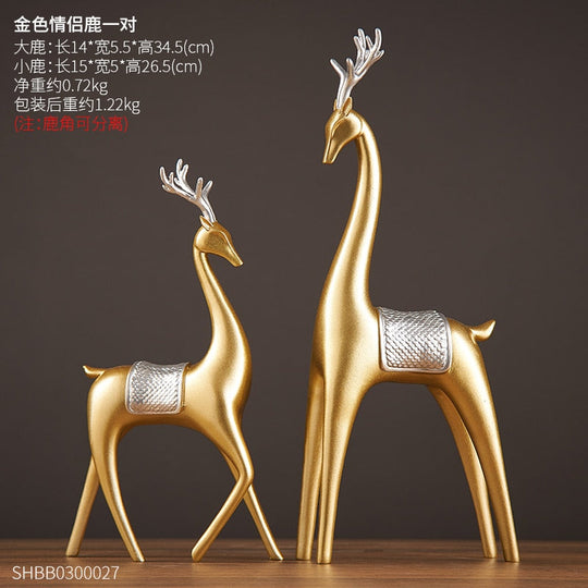 2 Piece - Luxury Golden Horse And Elk Figurines: Resin Animal Sculpture For Elegant Home Decor C -