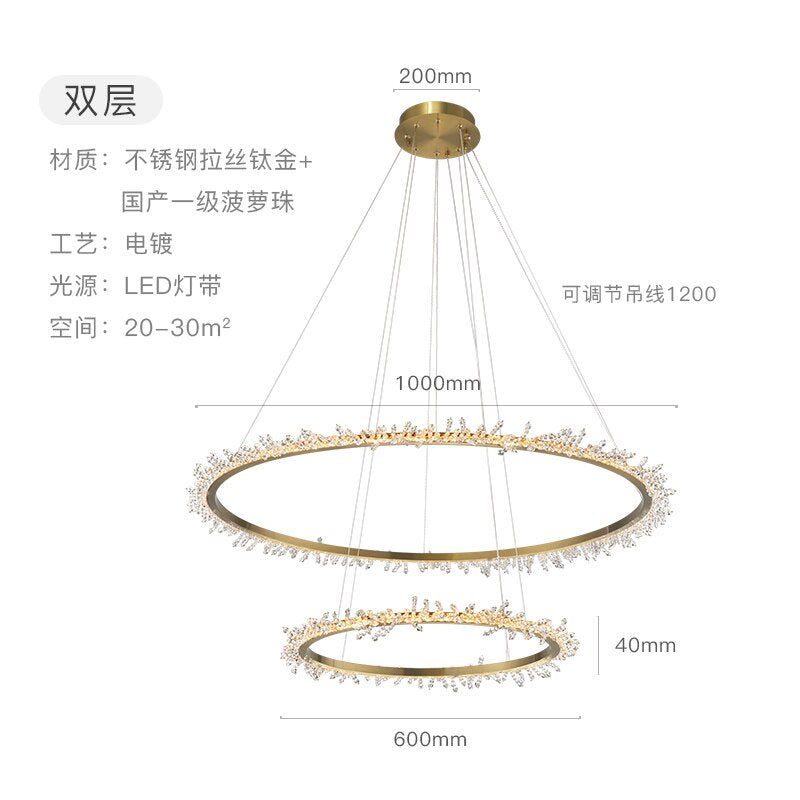 American Fashion Fire Crystal Flower Ring Chandelier Lighting Modern Luxury Simple Suspension