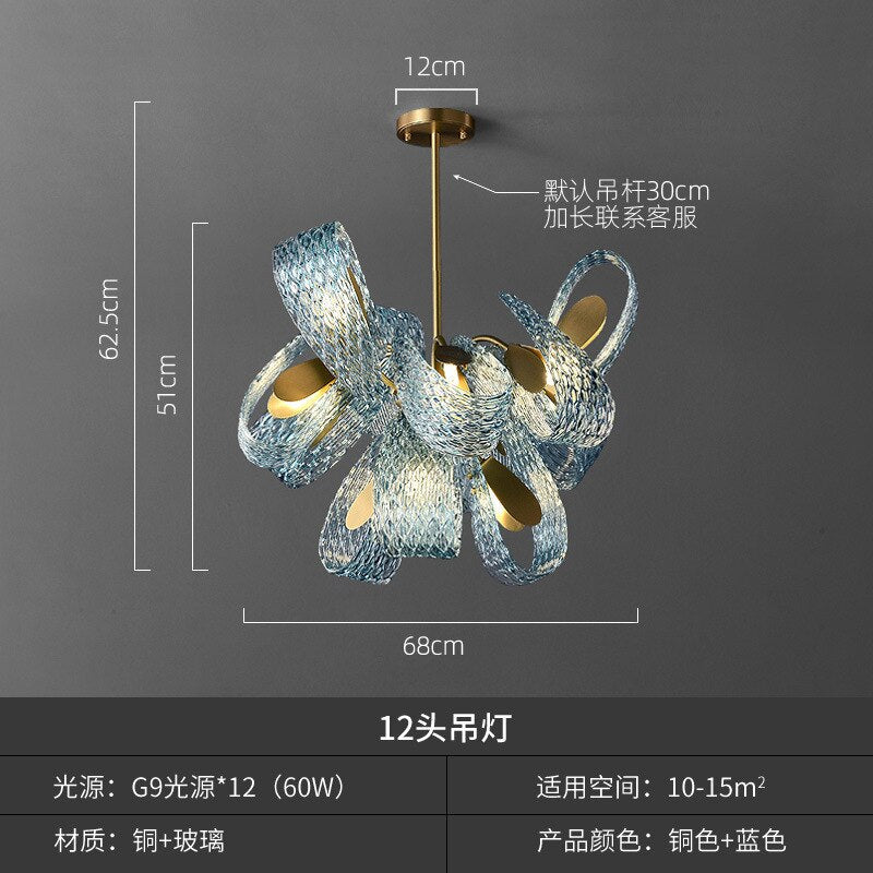 Modern Luxury Flower Ceiling Chandeliers Blue Copper Led Pendant Lamp Living Dining Salon Bedroom