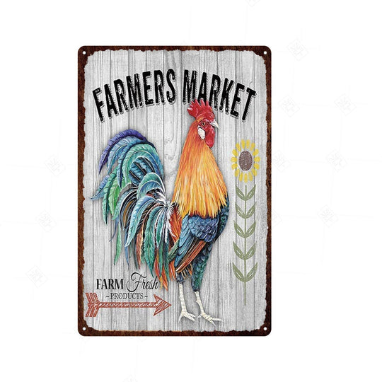 Vintage Chicken And Fresh Eggs Tin Sign: Farmhouse Kitchen Farm Wall Art Decor 1 / 20X30Cm Painting