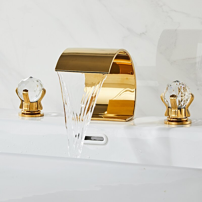 Bathroom Basin Faucet With Crystal Ball Switch Waterfall Faucets Hot Cold Water Mixer Tap Set Dual