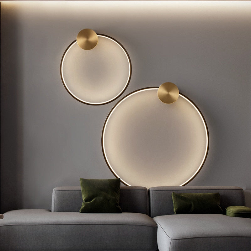 Nordic Art Circle Background Led Wall Lamp Romantic Home Round Ring Decor Livingroom Bedroom Aisle