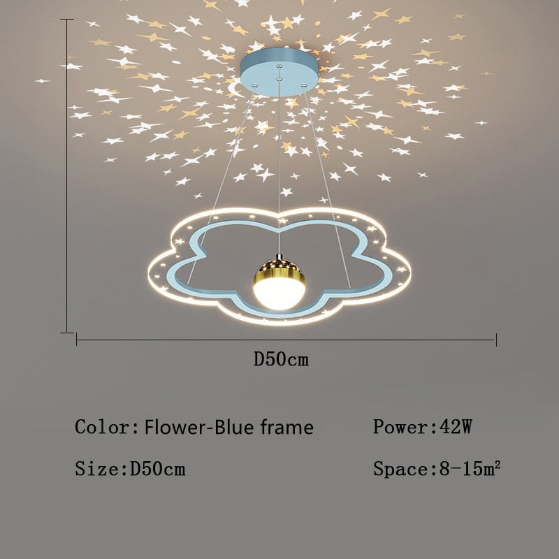 Modern Led Starry Sky Art Deco Chandelier For Bedroom Flower - Blue - D50Cm / Cool White No Remote