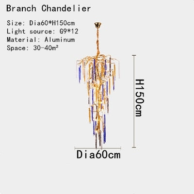 Tree Branch Crystal Ceiling Chandelier New G9 Led Pendant Light Duplex Villa Stairwell Hanging Lamp