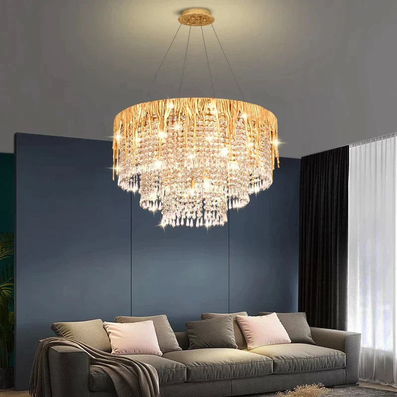 Modern Smart Led Crystal Rings Pendant Light - Adjustable Dimmable Chandelier For Dining And Living