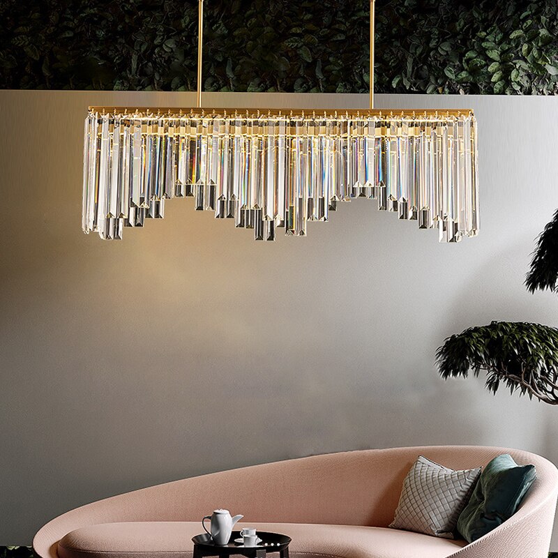 Copper Crystal Grandeur: Rectangular Led Chandeliers For Dining Tables Chandelier