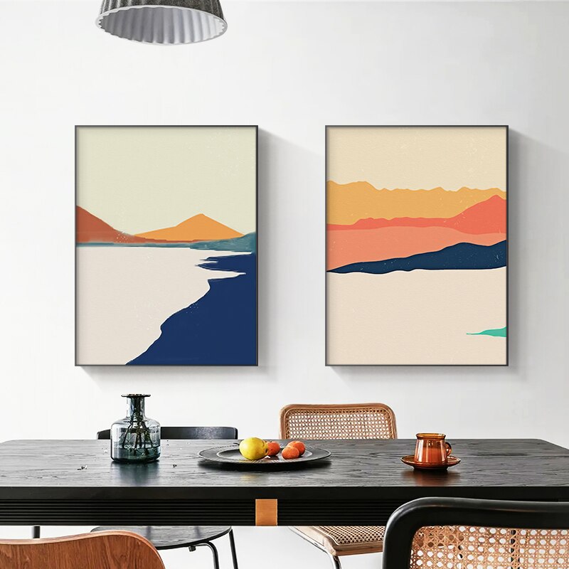 Modern Nordic Abstract Landscape Wall Art: Scandinavian Posters And Prints Painting