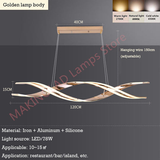 Modern Minimalist Luxury Led Helix Design Pendant Light Gold Black Golden Lamp Body / 100Cm Dimming