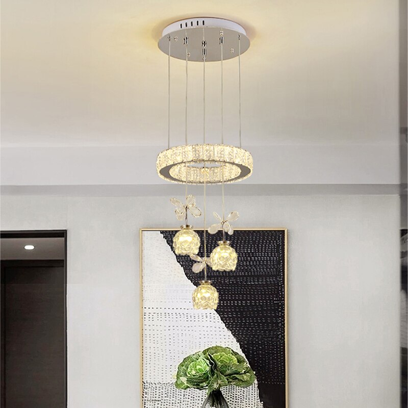 Post - Modern Led Chandelier Nordic Simple Light Luxury 3/5/7 Head Crystal Pendent Lamp Suitable