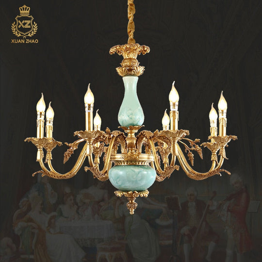 European Vintage Classical Lighting Elegant And Refined Minimalism All Copper Chandelier Porcelain