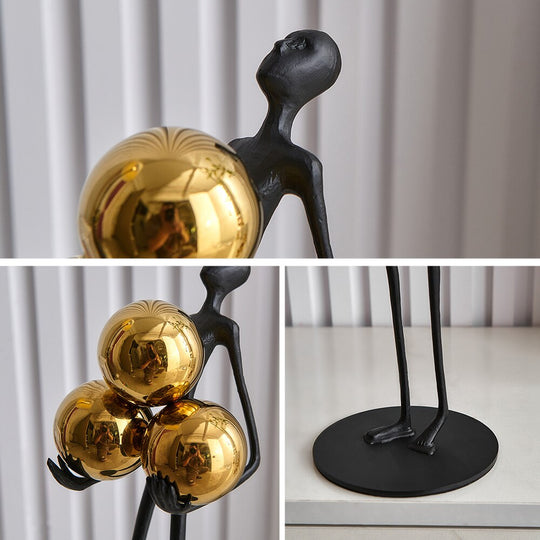 Nordic Elegant Floor Ball Figures: Metal Sculpture Decorative Statues For Home And Office Decor