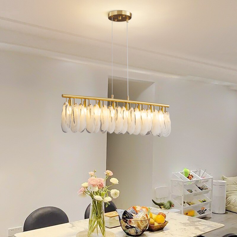 Luxury Chandelier For Dining Room Kitchen Island Rectangle Shell Glass Led Light Fixture Bar
