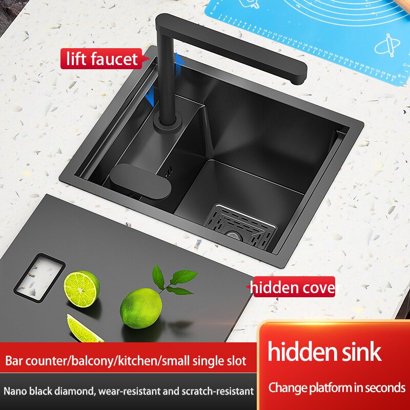 Bar Sink Single Bowl Hidden Black Kitchen Undermount Stainless Steel Square Small Size Sinks Or