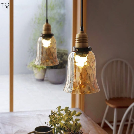 Luxury Retro Industrial Water Ripples Glass Pendant Lights Led E14 Simple Modern Light Fixtures For