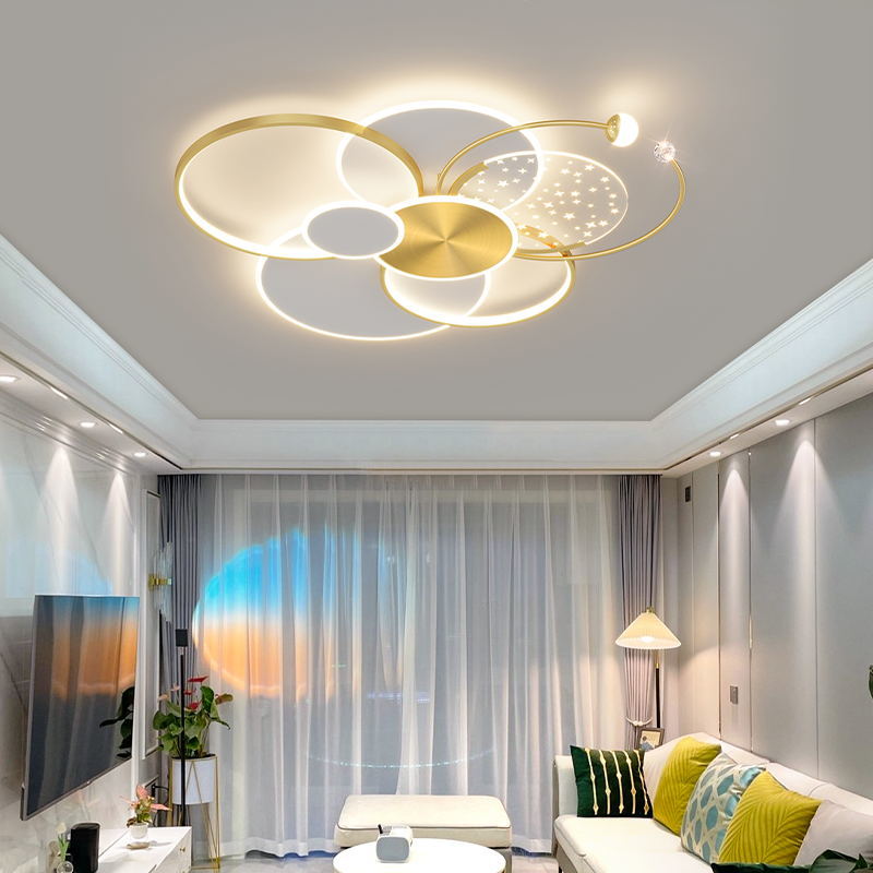 Round Living Room Led Chandeliers Luxury Bedroom Full Of Stars Gold Chandelier Simple Modern