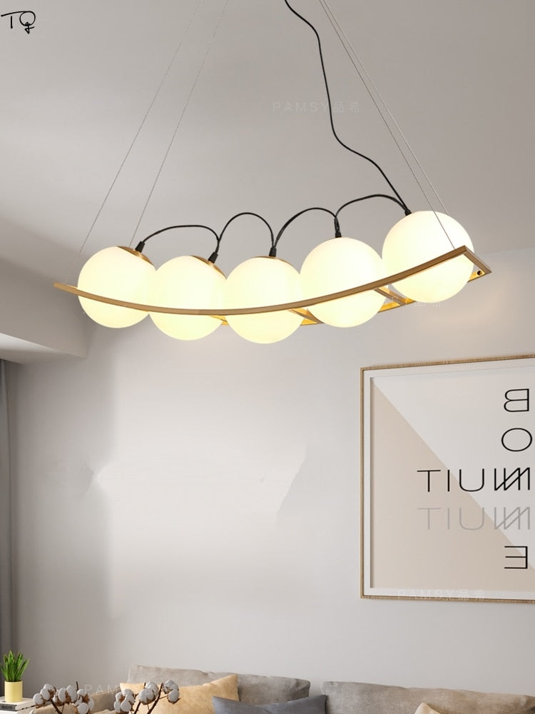 Nordic Design Simple Copper Glass Ball Pendant Lights Led E14 Gold Lustre Post - Modern Dining Room