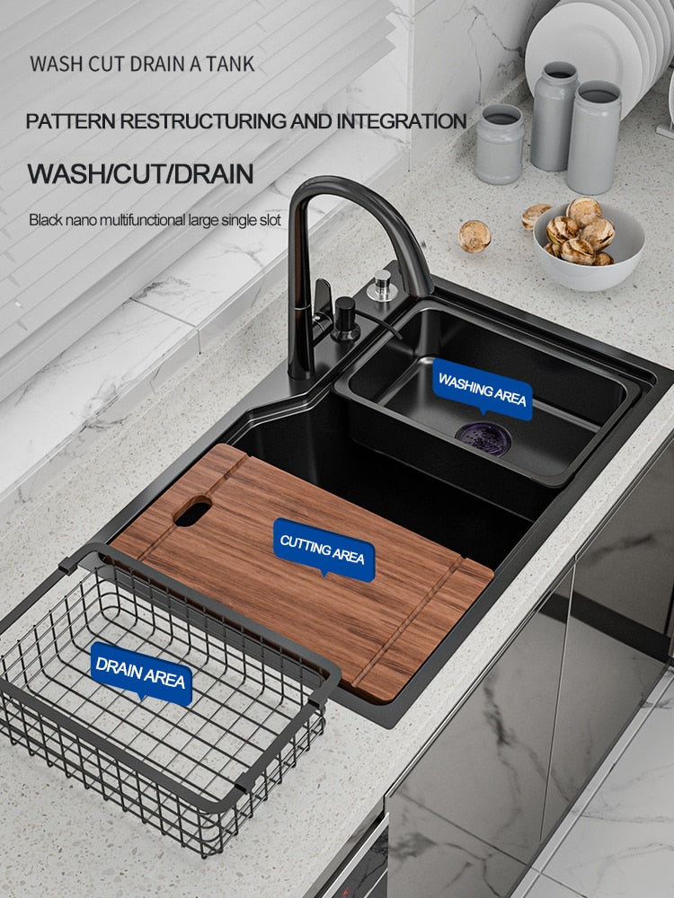 Kitchen Sink Large Nano 304 Stainless Steel Bowl Washbasin Household Thickened Under - Counter