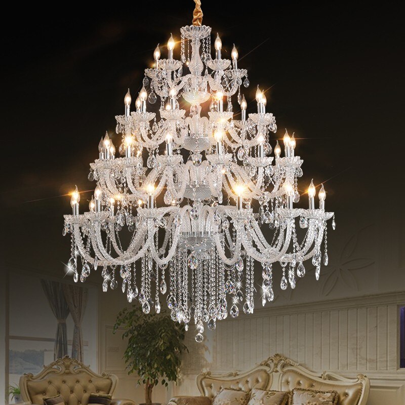 Villa Duplex Living Room Crystal Chandeliers Luxurious Atmosphere European Style High Stair Light