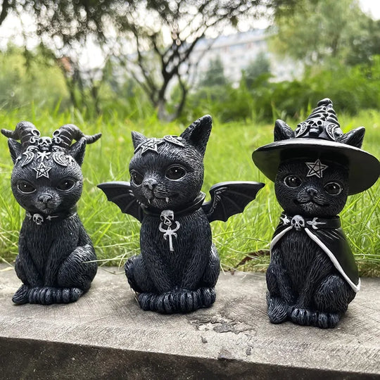 Garden Witch Cat Sculpture Gothic Kitten Decoration Halloween Magic Statue Resin Craft Ornament