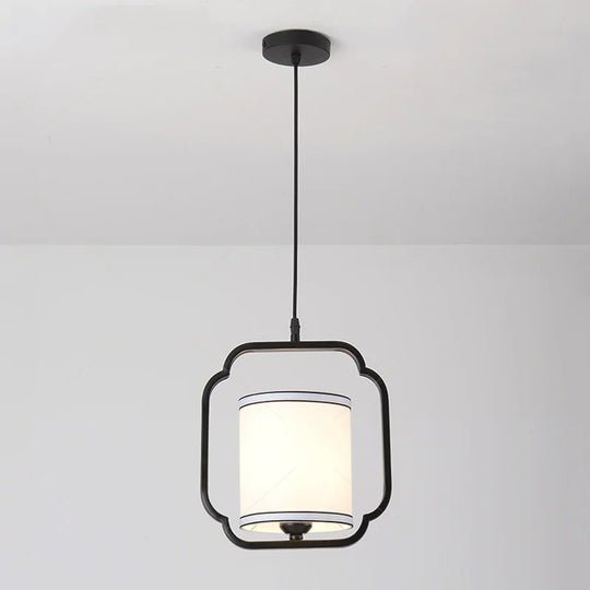 Minimalist Single - Head Fabric Chandelier - Iron Black Bedside Pendant Light For Modern Home Decor