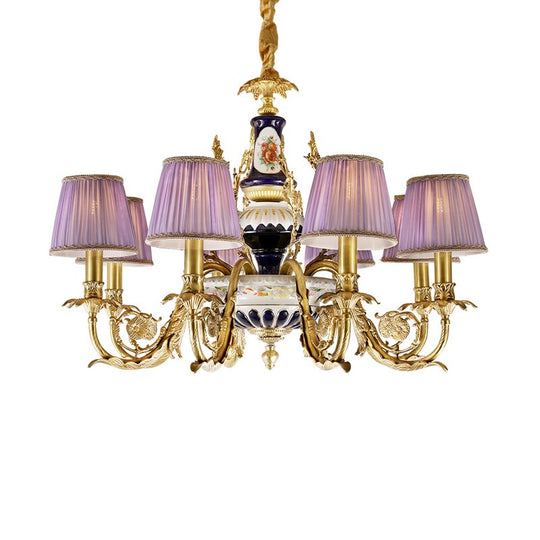 French Vintage Style Full Copper Chandelier Hand - Painted Ceramic Pattern Creative Villa Hotel