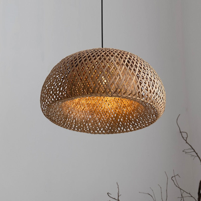 Natural Hand - Woven Bamboo Lantern Pendant Lamp Rattan Wicker Retro Restaurant Hanging Light