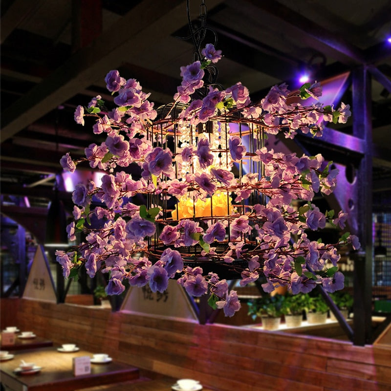 Pastoral Style Exquisite Simulation Flower Arrangement Pendant Light Theme Restaurant Cafe