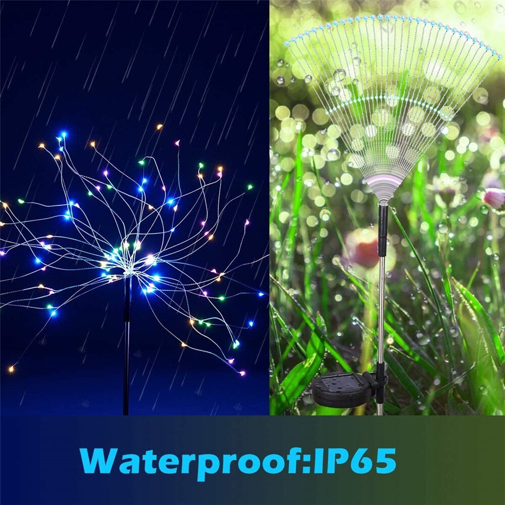 Solar Fireworks Lamp Outdoor Grass Globe Dandelion Flash String Fairy Lights 60 /120/200 Led For