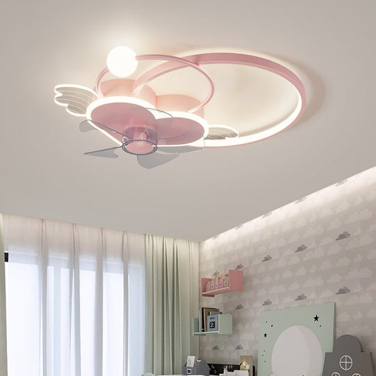 Kids Children Room Love Pink Heart Shaped Ceiling Fan With Lamp Creative Girl Light