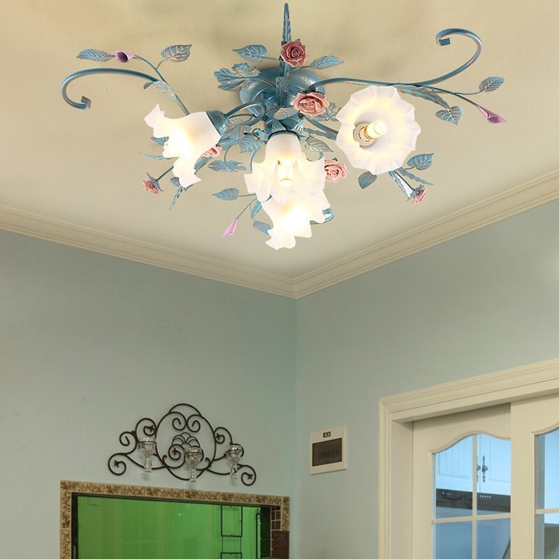 Enchanting Floral Ceiling Lights: Elegant Iron Princess Bedroom Lamp For A Romantic Ambiance In