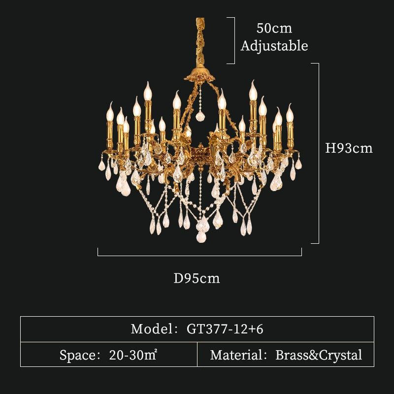 Belmond - French Hotel Lobby Luxury European - Style Full Copper Led Crystal Chandelier 18Lights