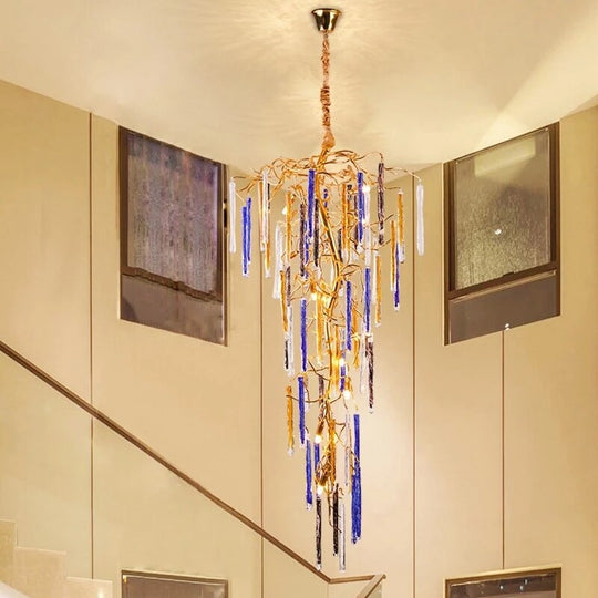 Tree Branch Crystal Ceiling Chandelier New G9 Led Pendant Light Duplex Villa Stairwell Hanging Lamp