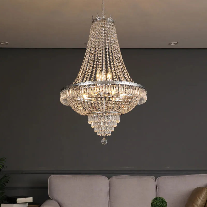 European - Style Luxury Led Crystal Pendant Light - Gold/Silver Ideal For High Ceilings Chandelier