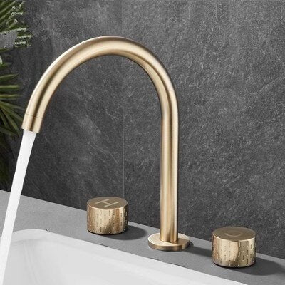 Brushed Gold Basin Faucet Brass Gray Widespread Bathroom Black Sink Faucets 3 Hole Hot And Cold