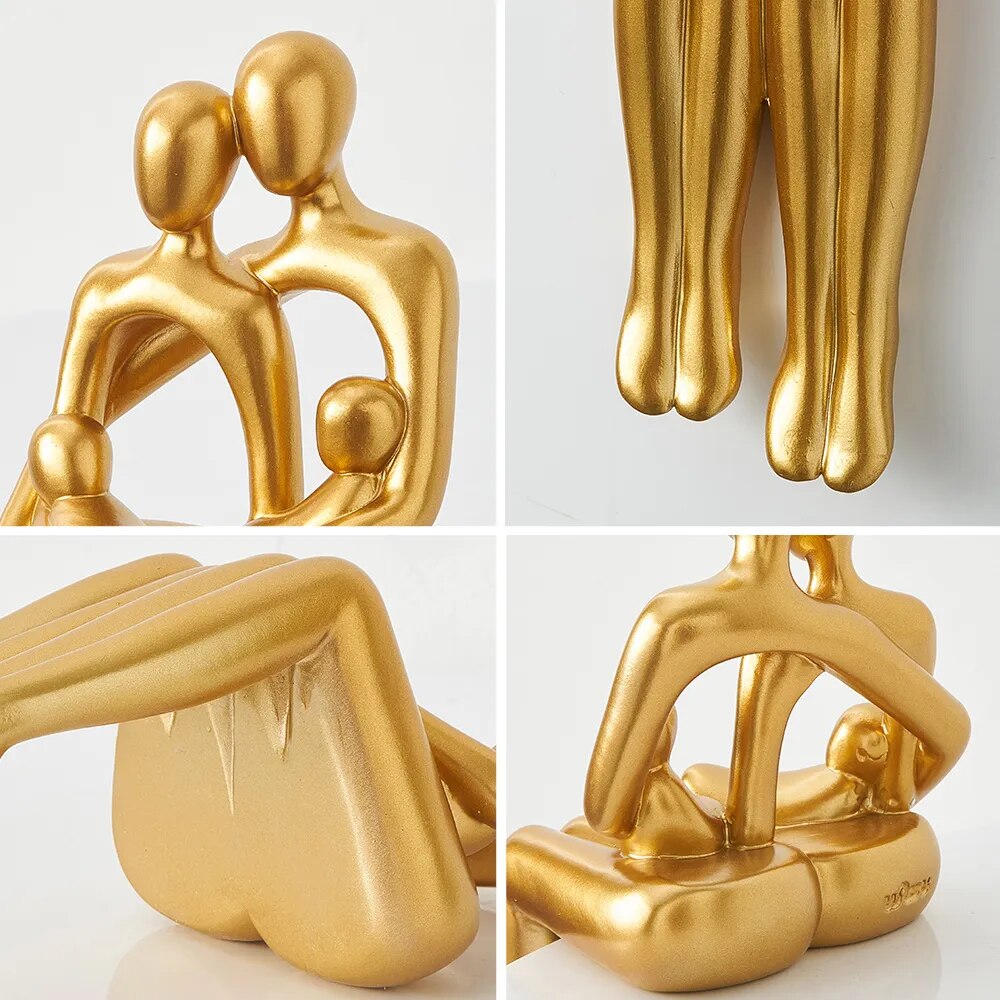 Modern Home Decoration Resin Golden Sculpture Warm Family Ornaments Desk Study Bookshelf Decor Gift