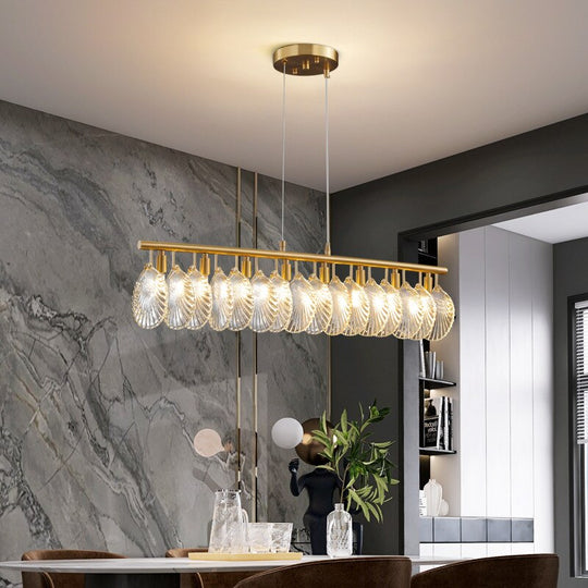 Luxury Chandelier For Dining Room Kitchen Island Rectangle Shell Glass Led Light Fixture Bar