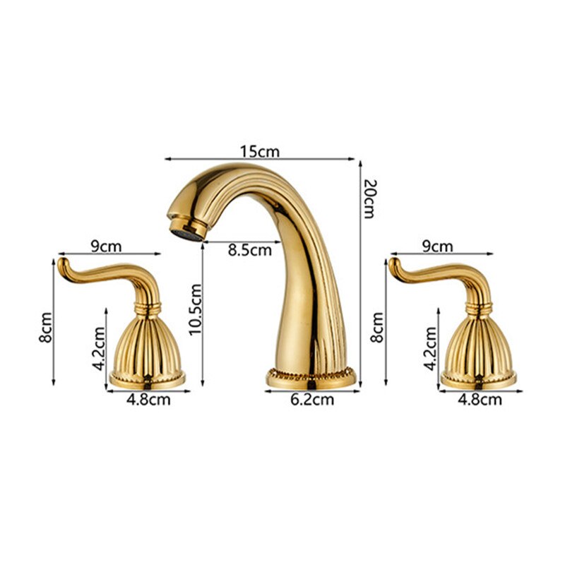 Antique Brass Finished Bathroom Bathtub Faucet Double Handles 3 Pcs Basin Mixer Tap Gold Sink