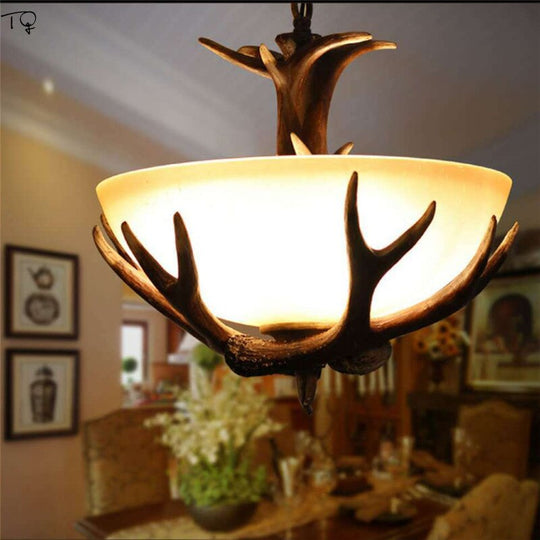 American Vintage Retro Resin Antler Pendant Lights Led Art Decor Loft Suspension Luminaire