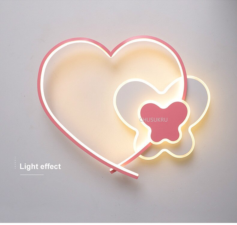 Modern Nordic Design Acrylic Led Ceiling Lights Pink Heart Indoor Lighting Lamps For Children Room