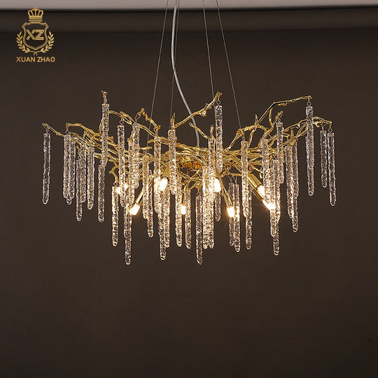 Modern Crystal Chandelier Manufacturer Golden Branch Indoor Luxury Hotel Restaurant Ceiling Hanging