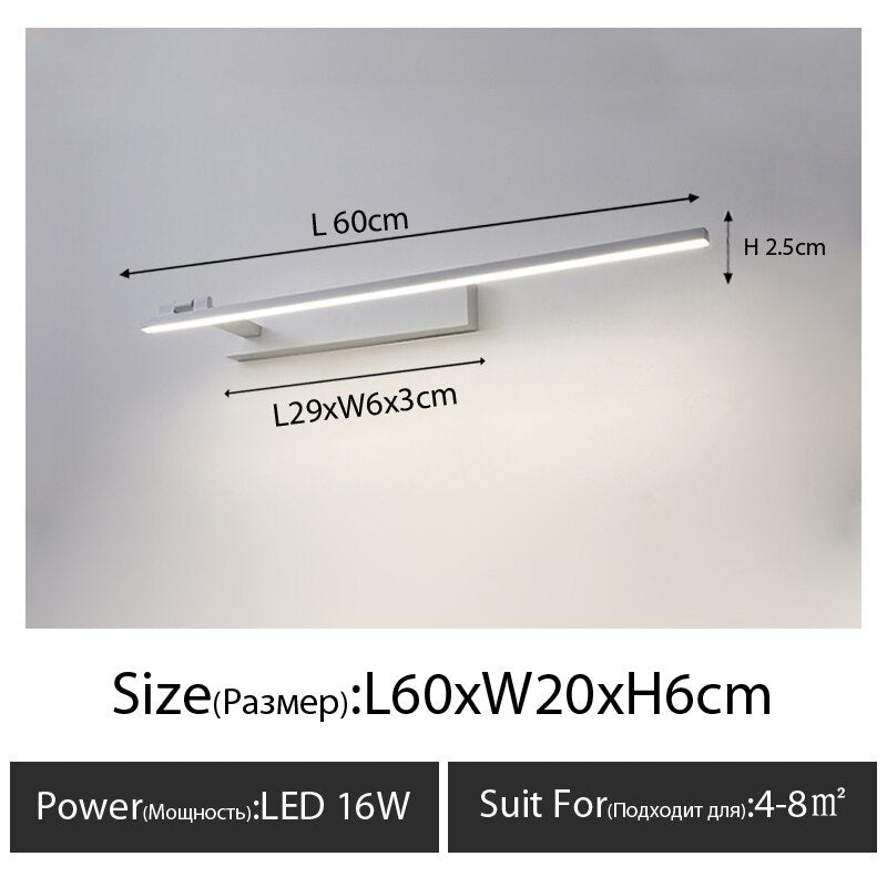 Modern Led Wall Light Ac90 - 260V Mounted Bathroom Mirror Bedroom Cabinet Dresser Right White L60Cm