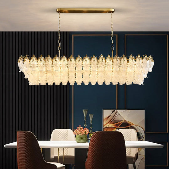 Luxury Gold Rectangle Chandelier - Modern Led Glass And Metal Hanging Lamp For Dining Room Kitchen