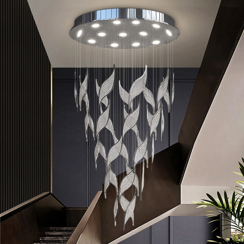 Creative Crystal Chandelier For Staircase Modern Led Home Decor Indoor Lighting Round Luxury New