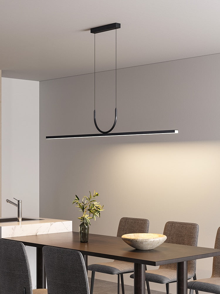 Modern Simple Led Chandelier Black/White Dining Room Kitchen Island Long Pendant Lamp Restaurant