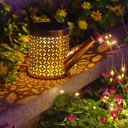 Solar Led String Light Enchanted Watering Can Waterproof Garden Decor Metal Retro Lamp Outdoor