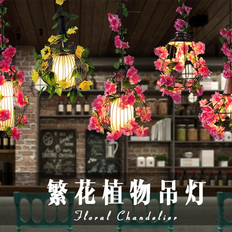 Simulation Flower Birdcage Plant Pendant Light Theme Tavern Restaurant Clothing Store Business