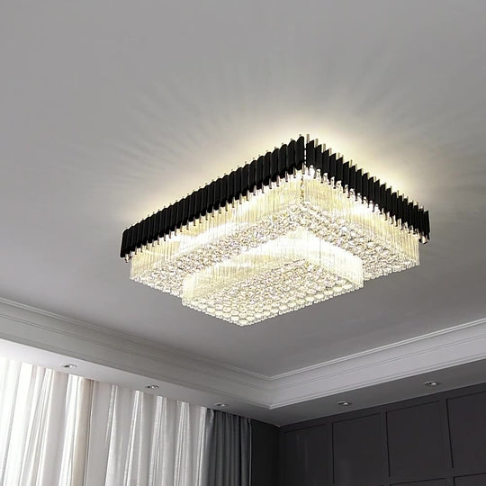 Luxury Rectangular Crystal Ceiling Lamp - Dazzling Large - Scale Lighting For Elite Living Rooms &