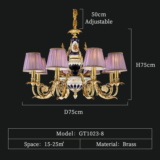 French Vintage Style Full Copper Chandelier Hand - Painted Ceramic Pattern Creative Villa Hotel