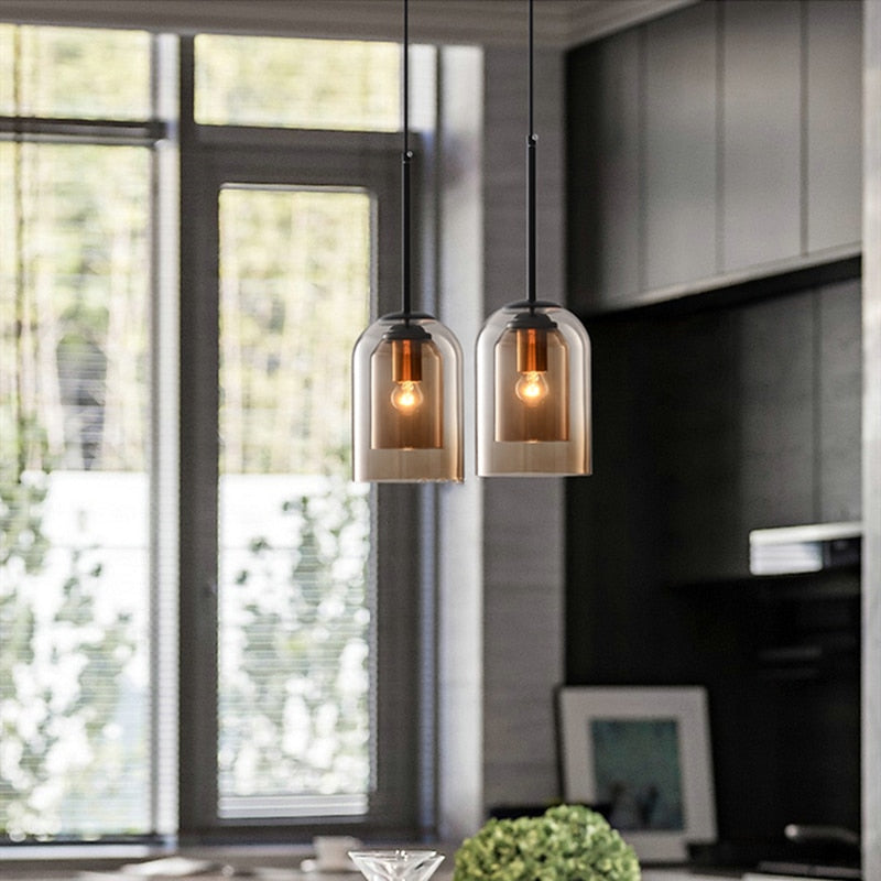 Postmodern Nordic Double Glass Pendant Light - Stylish Luminaire For Bedroom Dining Room And Bar