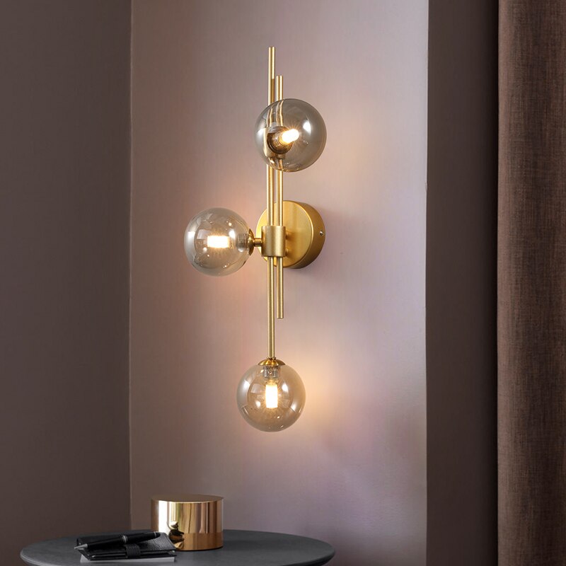 Luxury Modern Minimalist Glass Decorative Wall Lamp Gold Lustre Led Indoor Lighting Bedroom Bedside